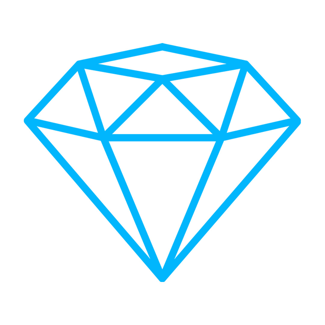 Blue wireframe diamond shape on black background