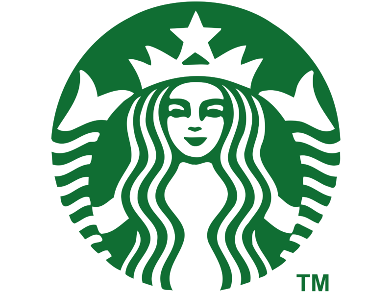 Starbucks logo featuring a green circular background with a white siren head surrounded by a crown and wavy hair. Renaissance Market Wilmington.