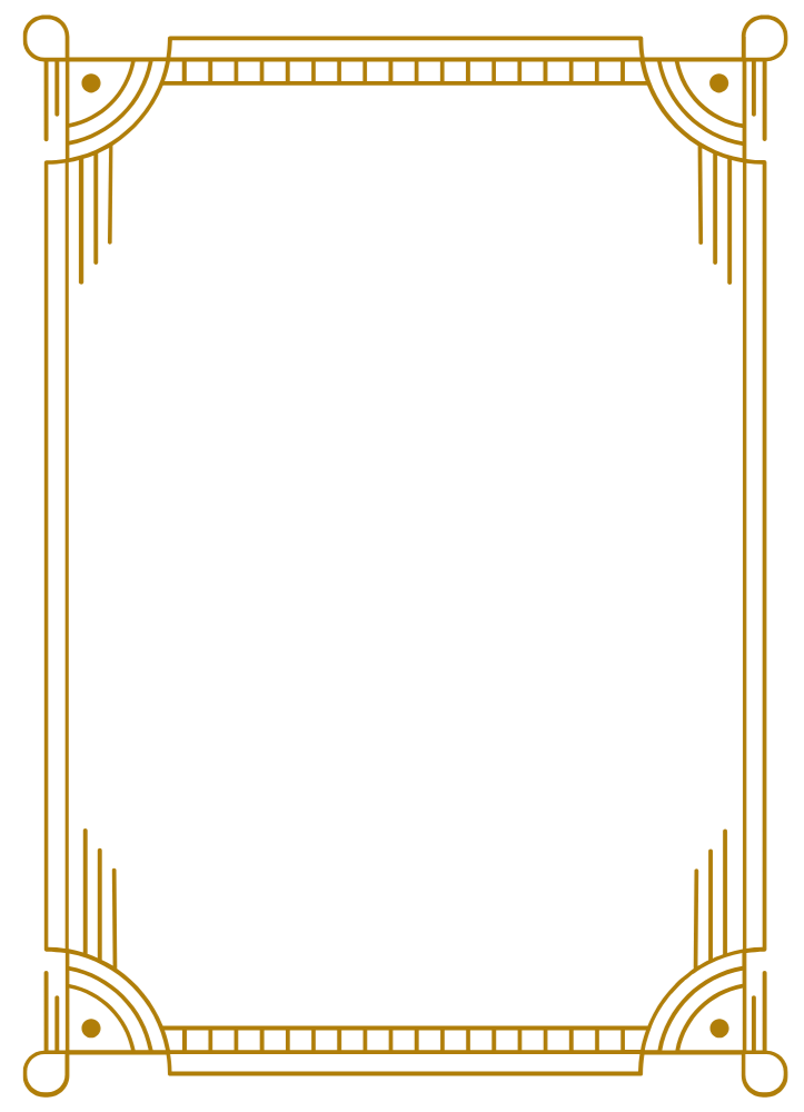An ornate, gold-colored frame with geometric and Art Deco design elements, shaped like a rectangle with decorative corners.