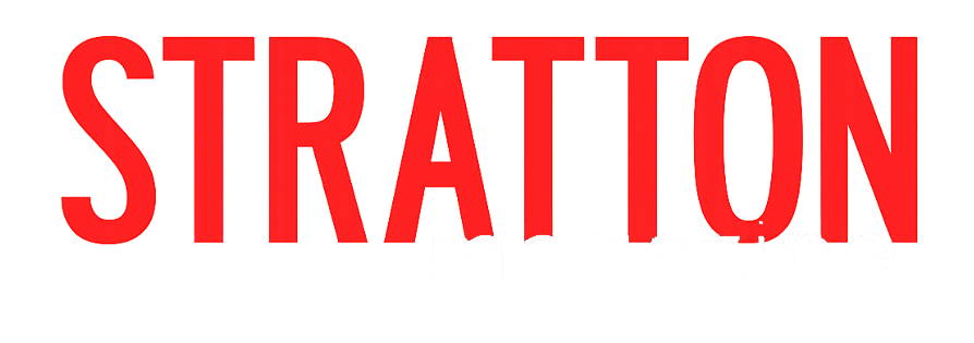 Logo of Stratton Magazine with the word 'Stratton' in large red letters and 'magazine' in smaller white letters underneath.