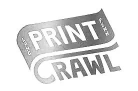 A stylized logo with the words 'PRINT' and 'CRAWL' in uppercase, with the words in a wavy layout.