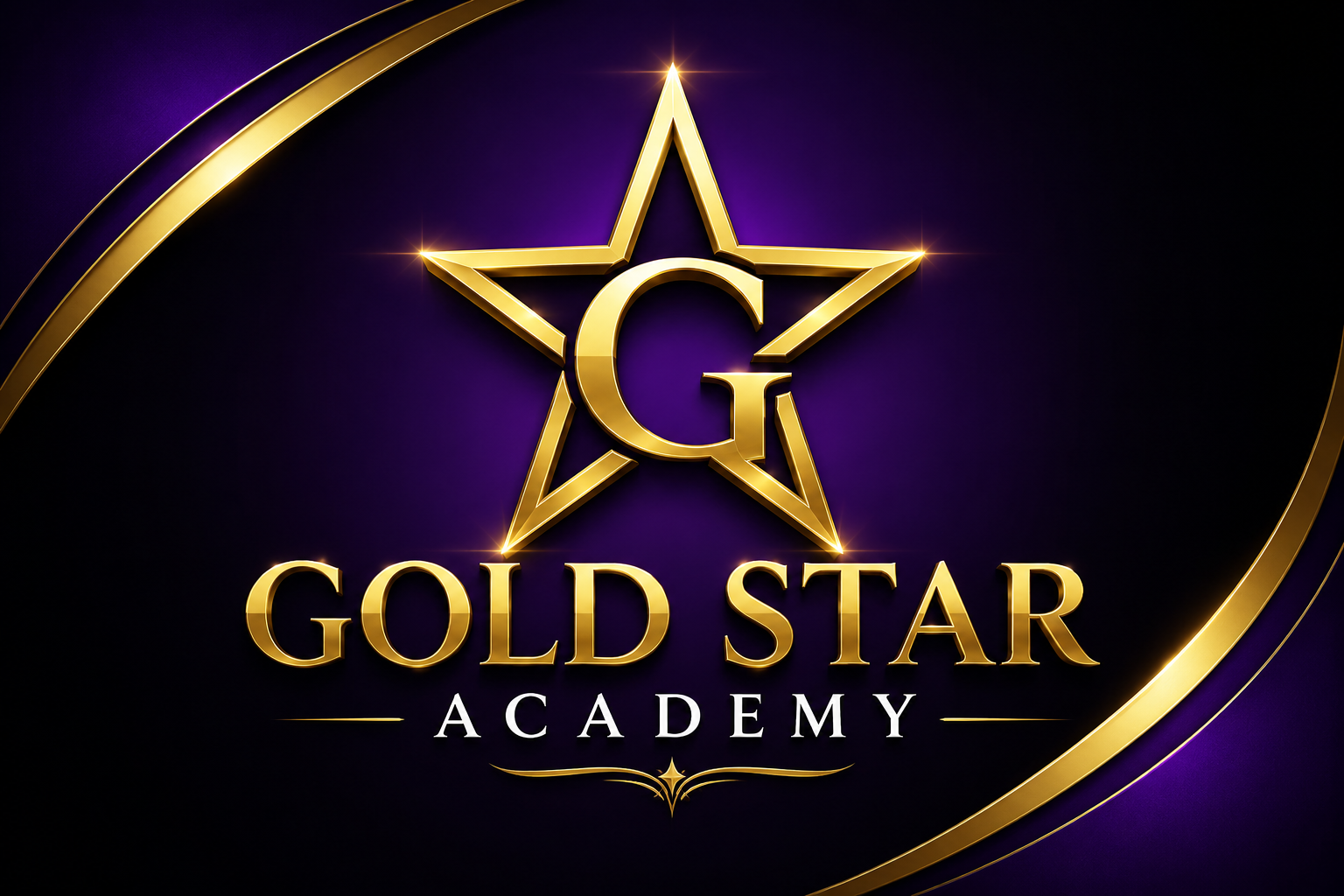Gold and purple logo of Gold Star Academy, featuring a gold star with a 'G' inside, and the name in gold and white text.