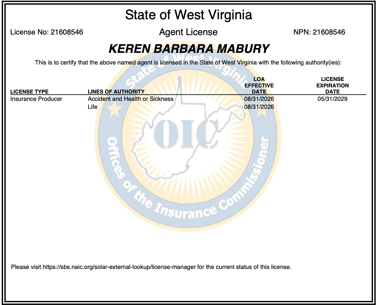 West Virginia License