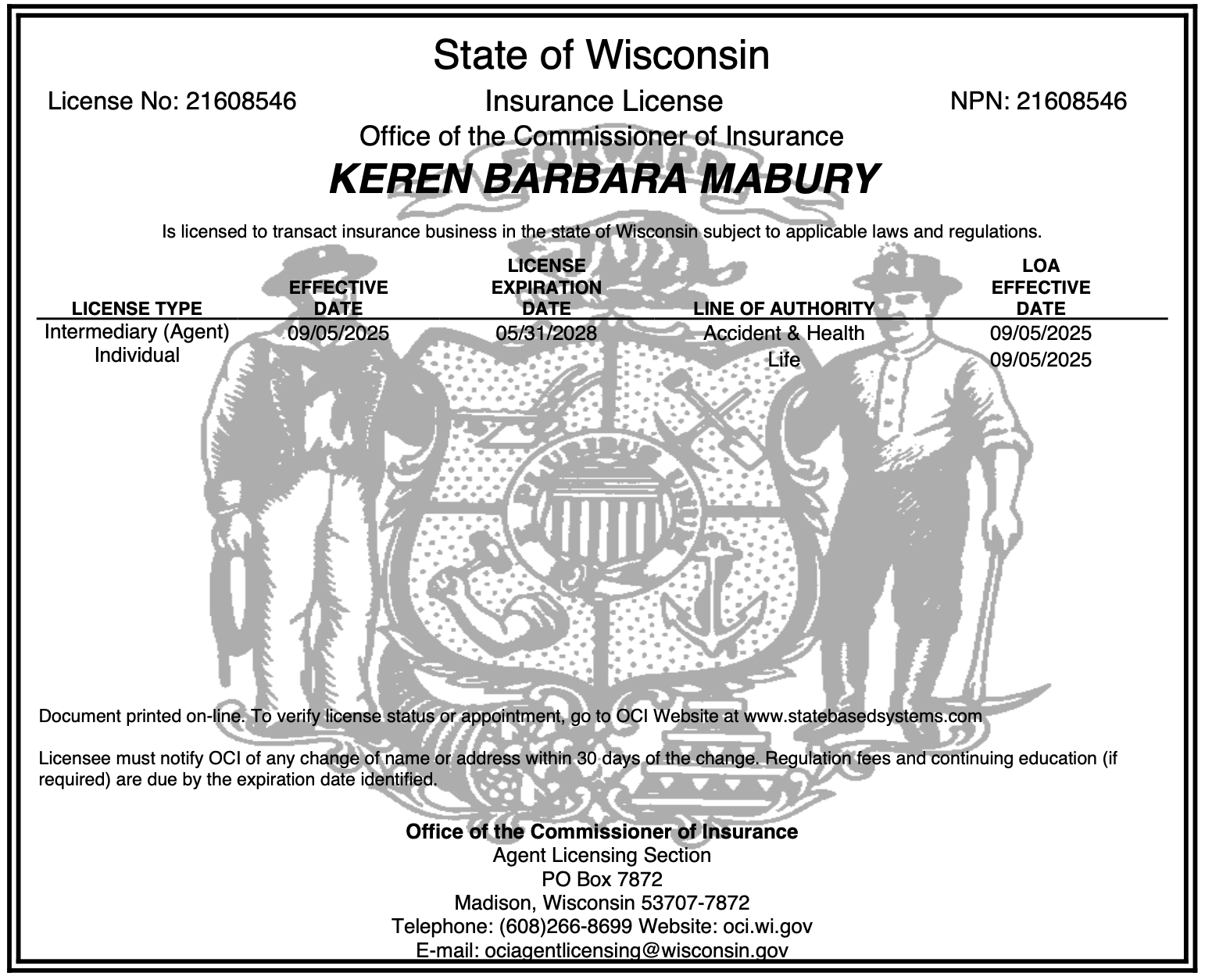Wisconsin License
