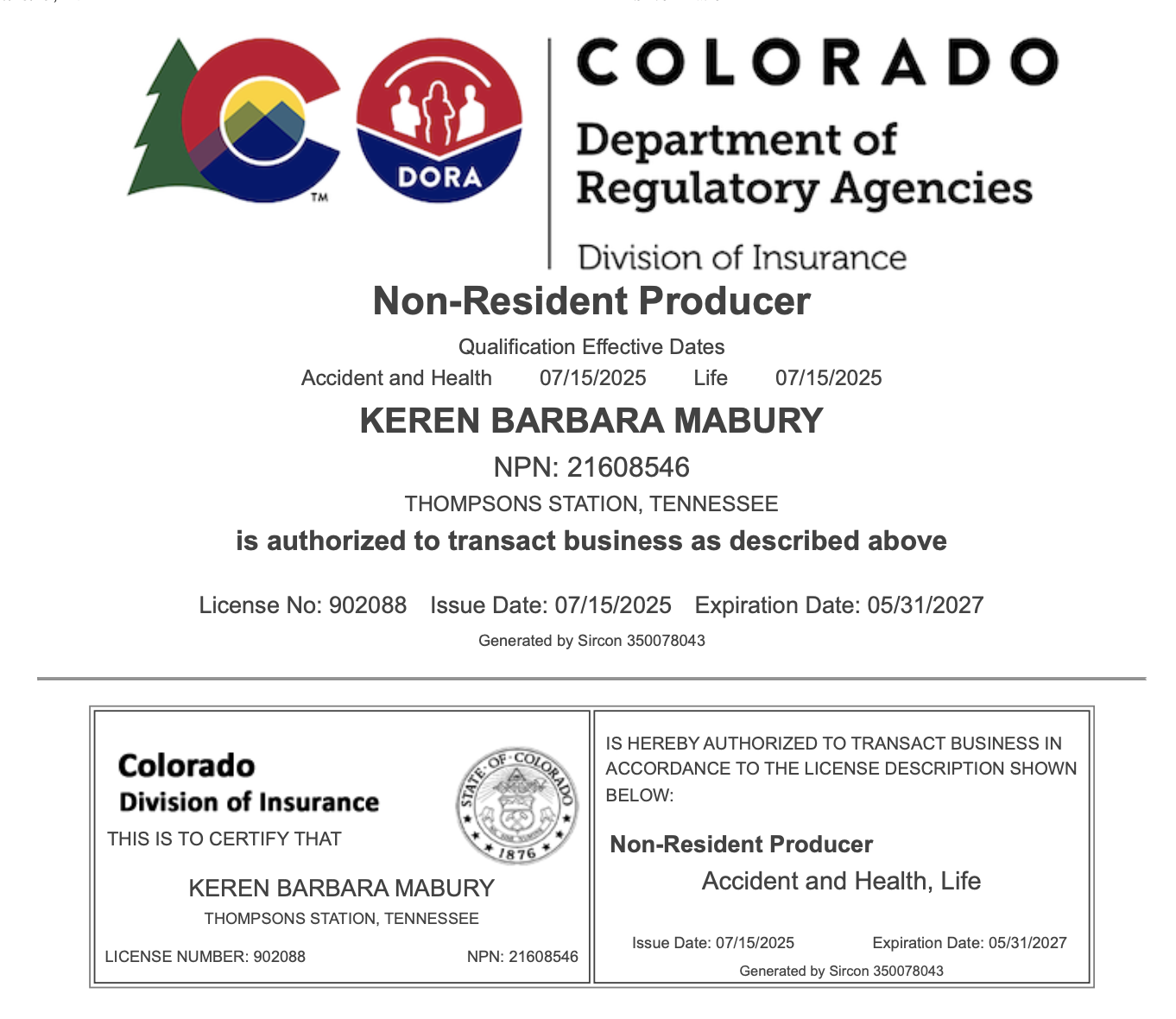 Colorado License