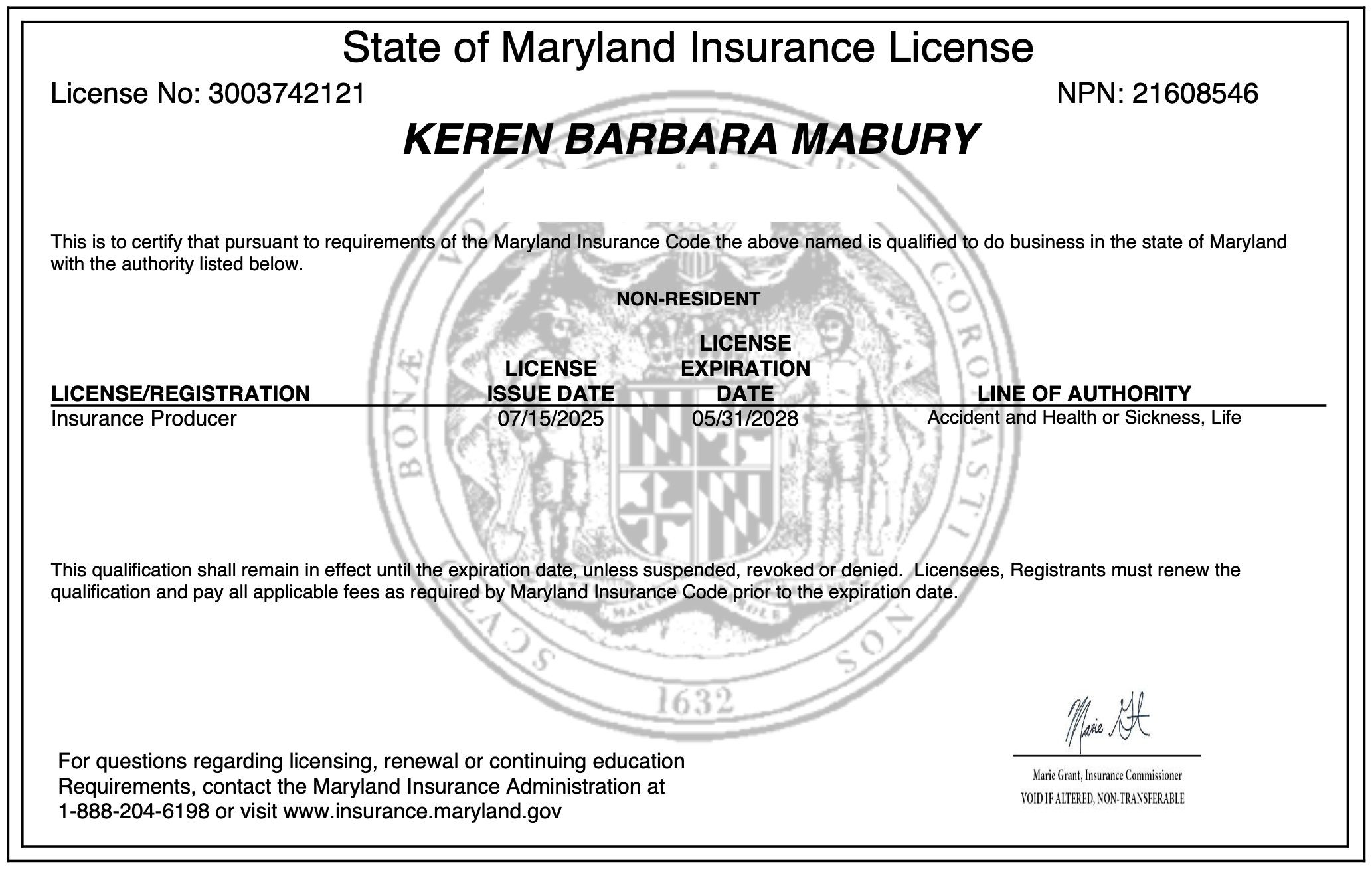 Maryland License