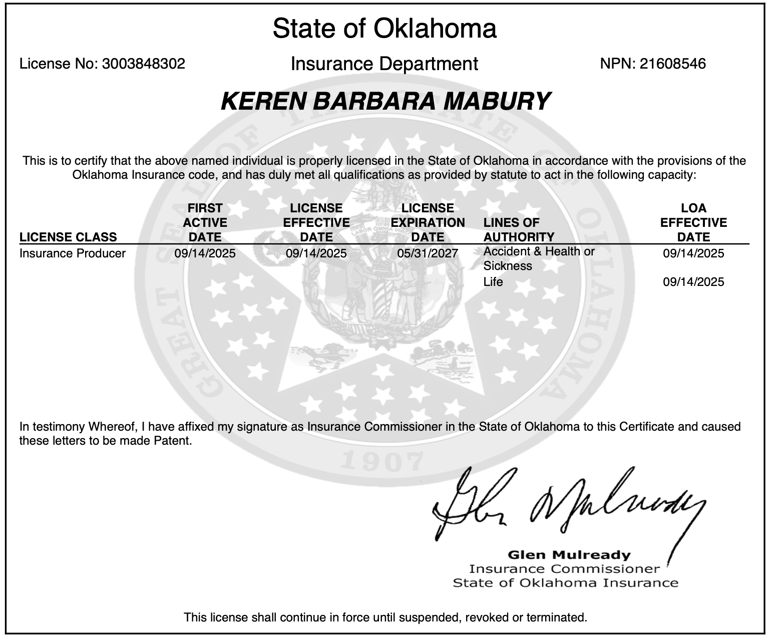 Oklahoma License