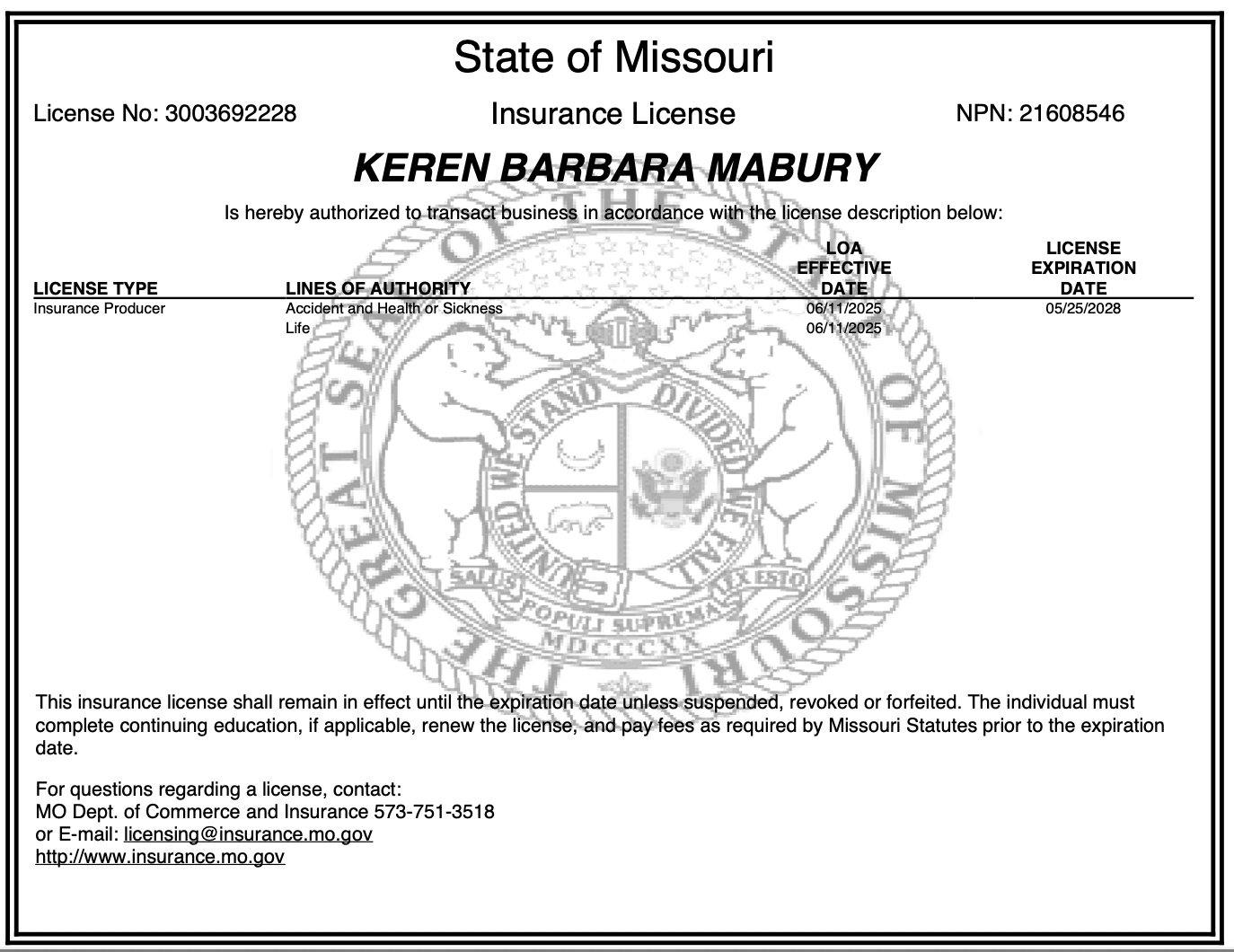 Missouri License