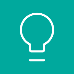 Icon of a light bulb on a teal background.