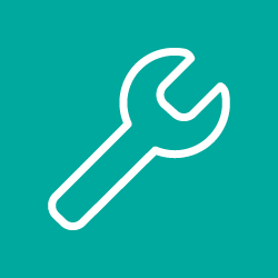 Outline of a wrench on a teal background