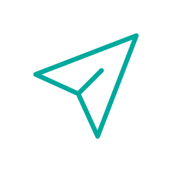 Simplified teal outline of a paper airplane on a white background.