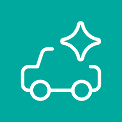 Icon of a car with a sparkle above it, indicating cleanliness or newness.