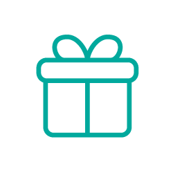 Outline drawing of a gift box with a bow on top.