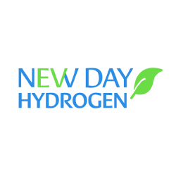 Logo with the text "NEW DAY HYDROGEN" and a green leaf symbol.