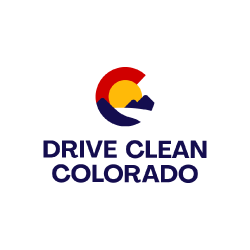 Logo for Drive Clean Colorado featuring a stylized 'C' with a mountain inside, and text 'Drive Clean Colorado' underneath.