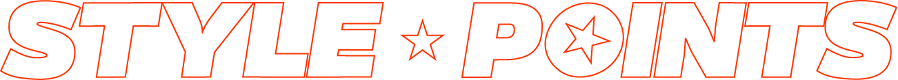 Text graphic reading 'STYLE POINTS' with stars inside the 'O' and between words, outlined in red on a black background.
