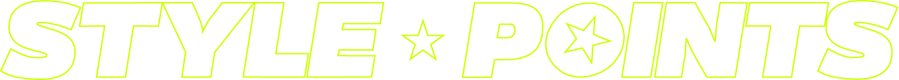 Text reading 'STYLE POINTS' with star symbols between words on a black background, outlined in bright yellow.