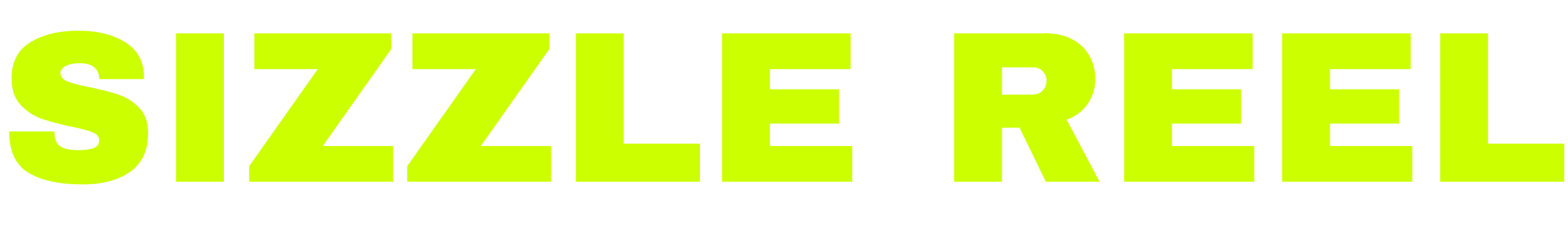 Large lime green text on a black background reads 'SIZZLE REEL'.