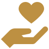 Hand holding a heart icon representing charitable giving, donor support, and investing in student success.