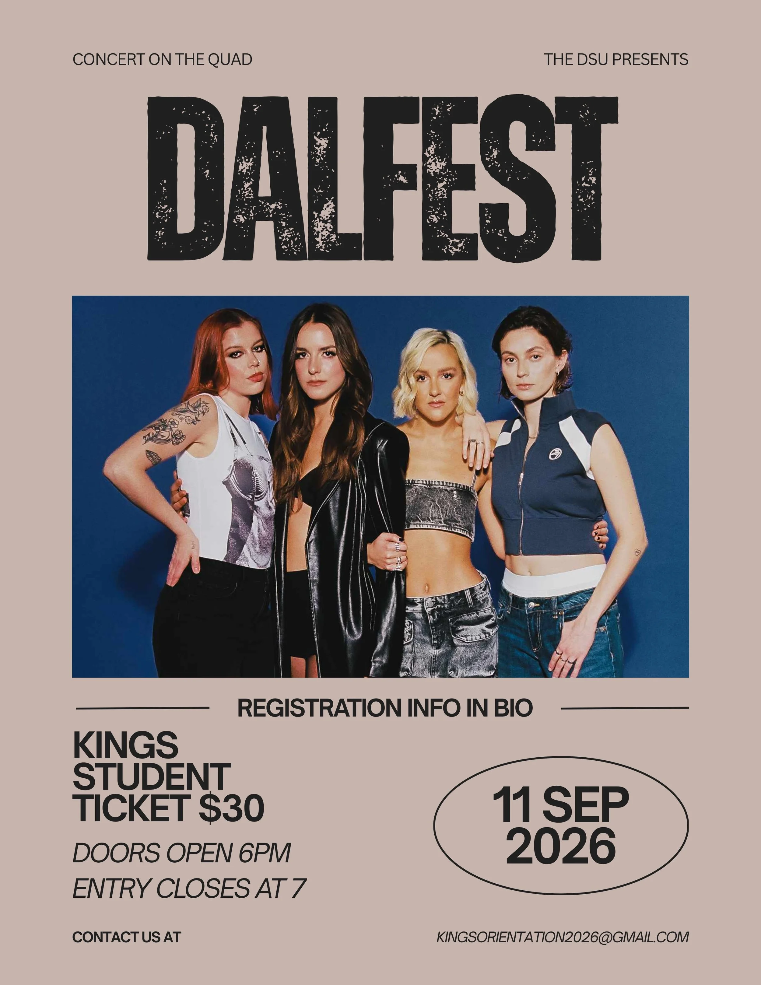 King&rsquo;s students! Get your DalFest tickets for $30 each at the link in bio!

The Beaches, Sep 11, doors open at 6, entry closes at 7, Dal quad.