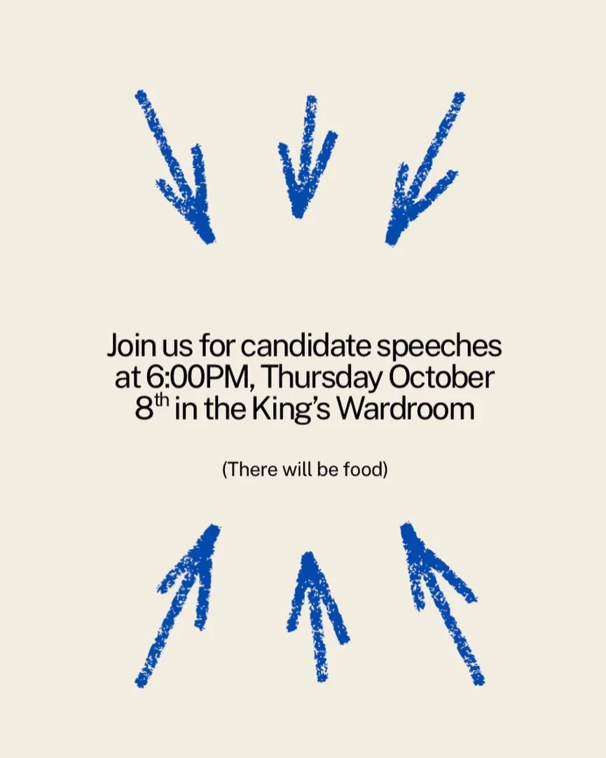 Come listen to candidate speeches tomorrow (Oct 8) at 6:00pm in the Wardy! Snacks will be provided!