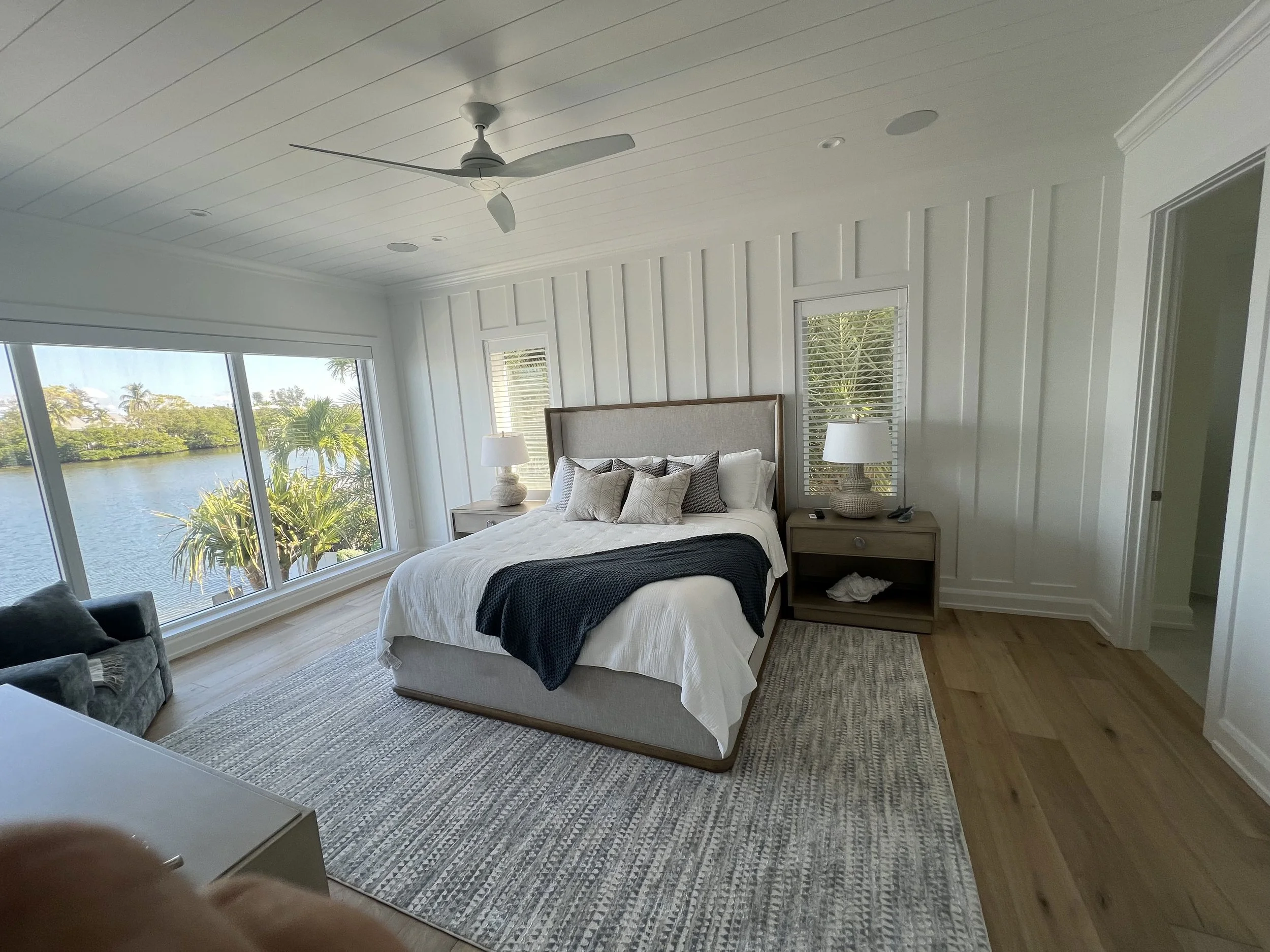 Bedroom wall paneling and a planked ceiling — Project 05.