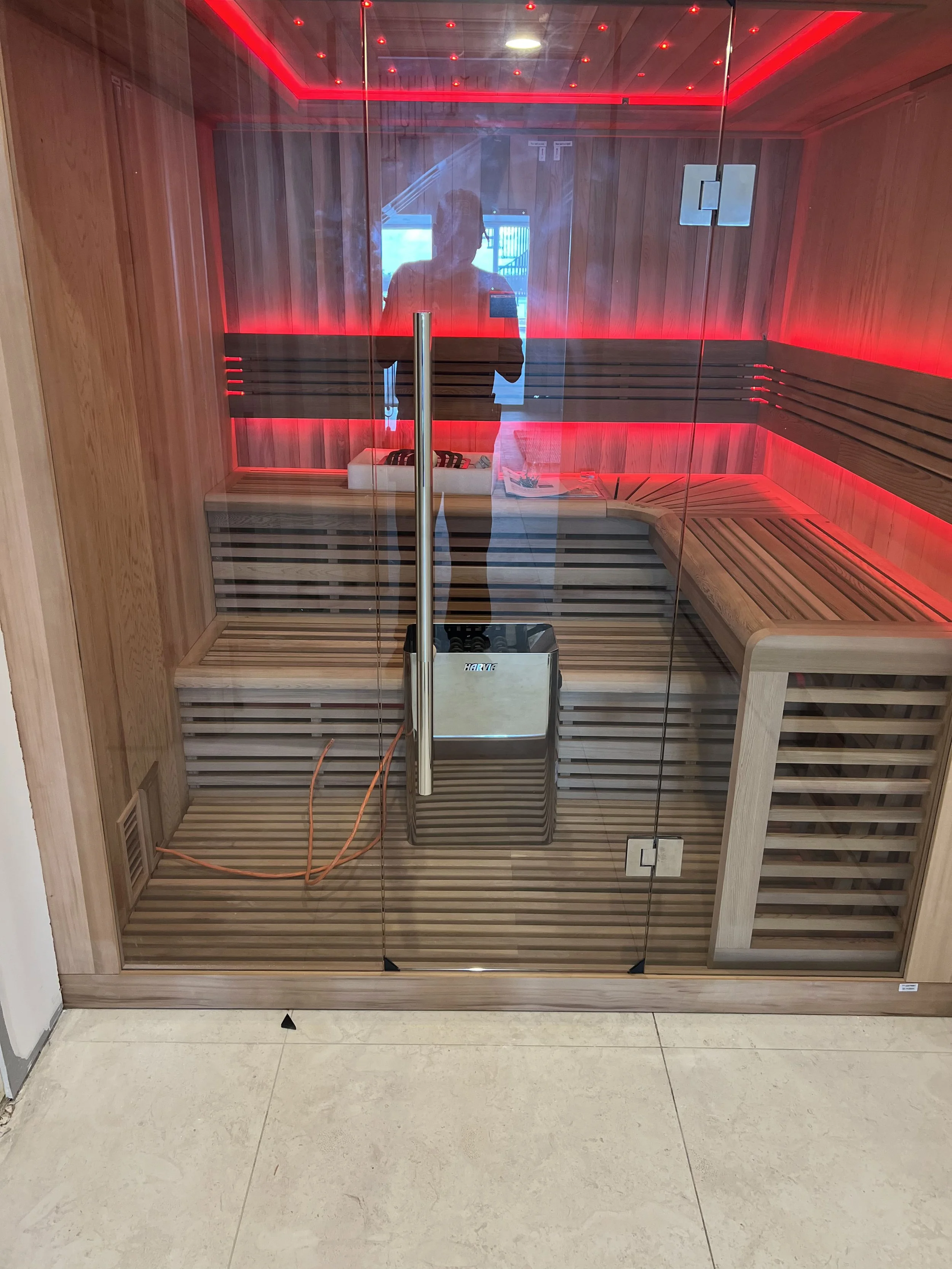 Wood-lined sauna with slatted benches — Project 06.