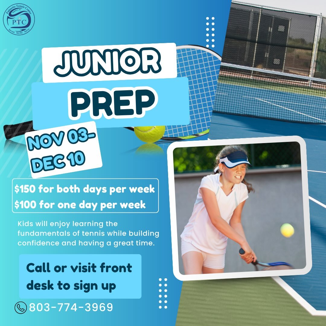 Junior Prep is designed to take your beginner level child, and progress them to a point of being able to play in their HS teams, Junior Team Tennis, or other programs. Sign up by visiting the front desk or calling us at 803-774-3969

#tennis #sumters