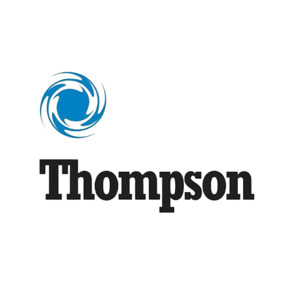 Thompson logo with a circular design and a rainbow-colored stripe above the company name