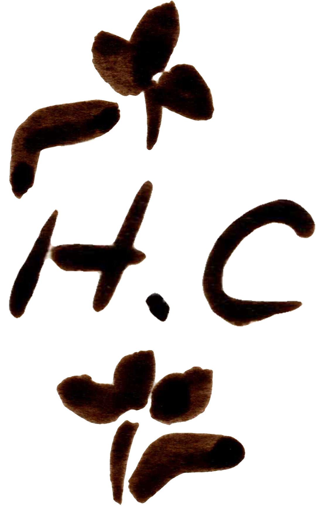 Logo du podcast L'Habitude Créative, acronyme H.C entouré d'iris stylisés à l'encre noire.