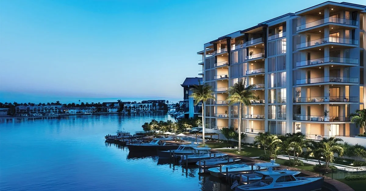 Nightime render of marina side