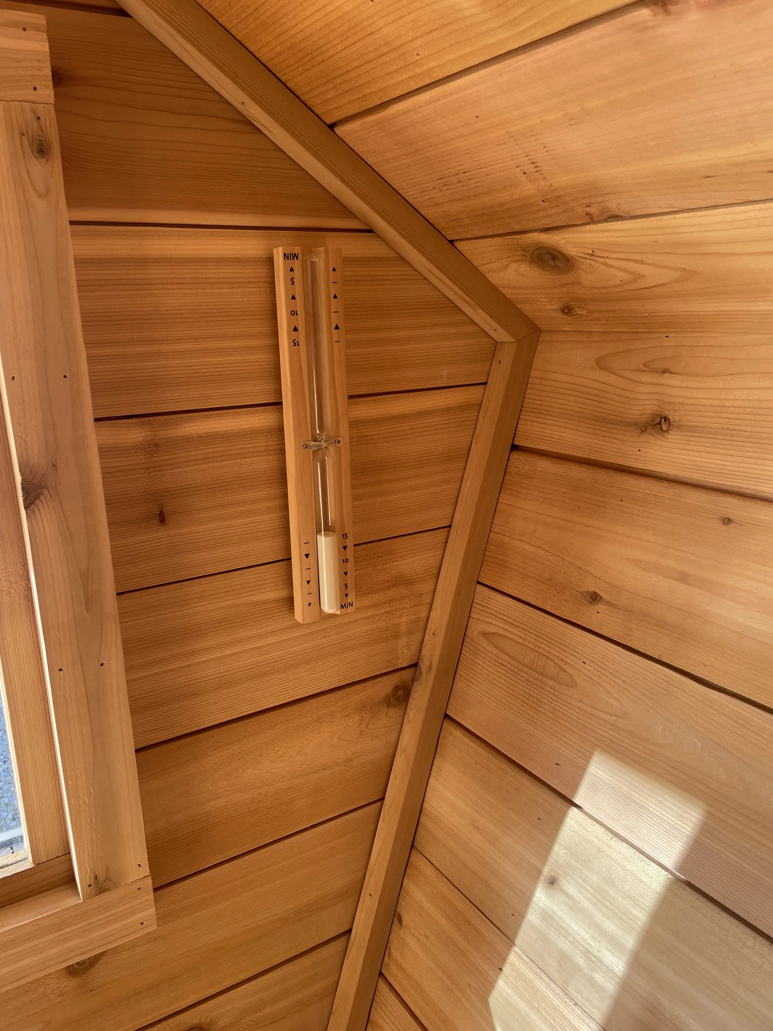 Timer inside cedar sauna
