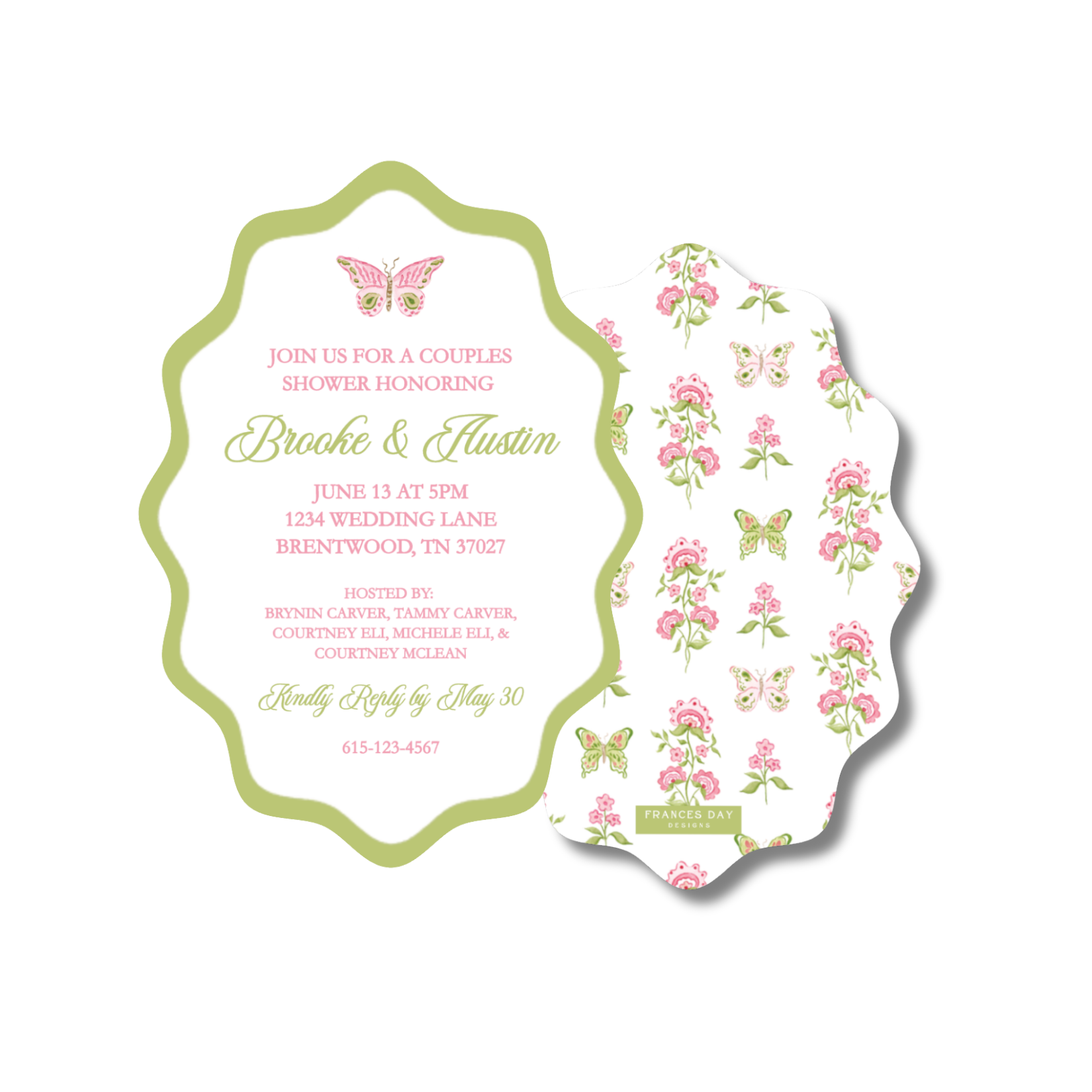 The Flutter Floral Wavy Oval Invitation