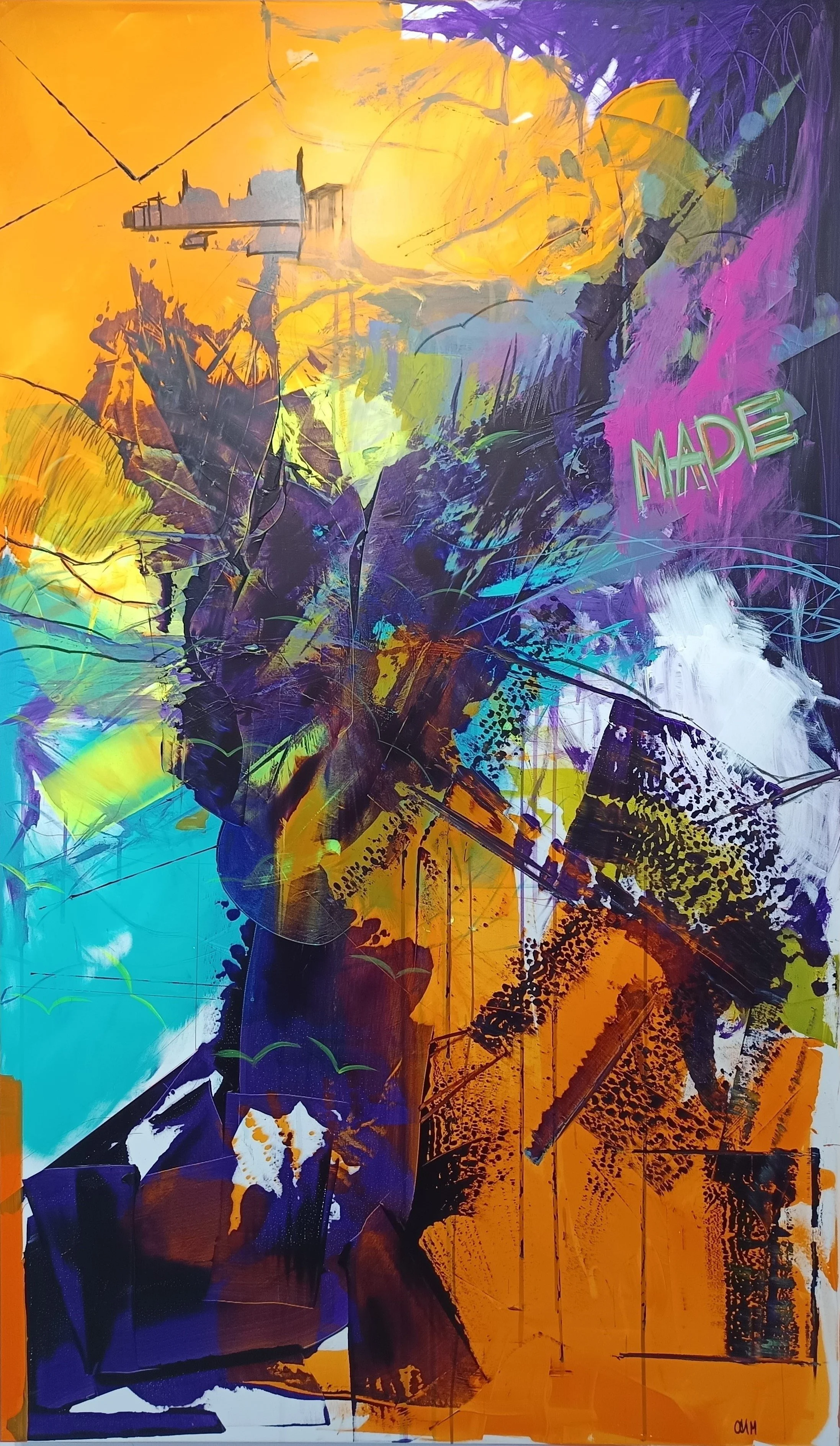 Das Gleichgewicht der Gegensätze: Zwischen Ruhe und Unruhe: Bild 2: In der Stadt - Im pulsierenden Herz der Metropole (2025), 100 cm x 170 cm, Acryl mit Pinsel und Spachtel