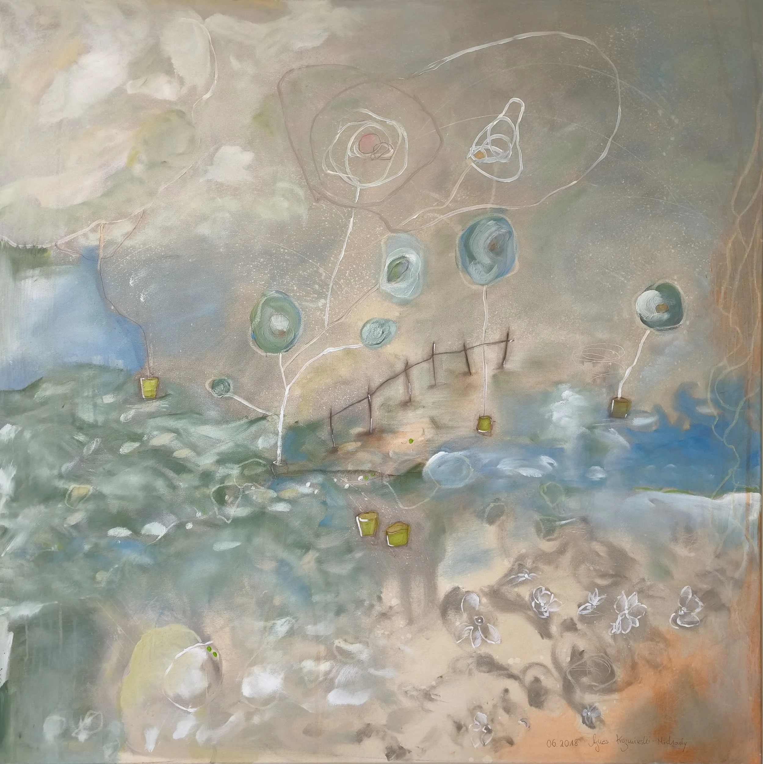 Garten der leisen Formen (2018), 100 cm x 100 cm, Acryl mit Pinsel