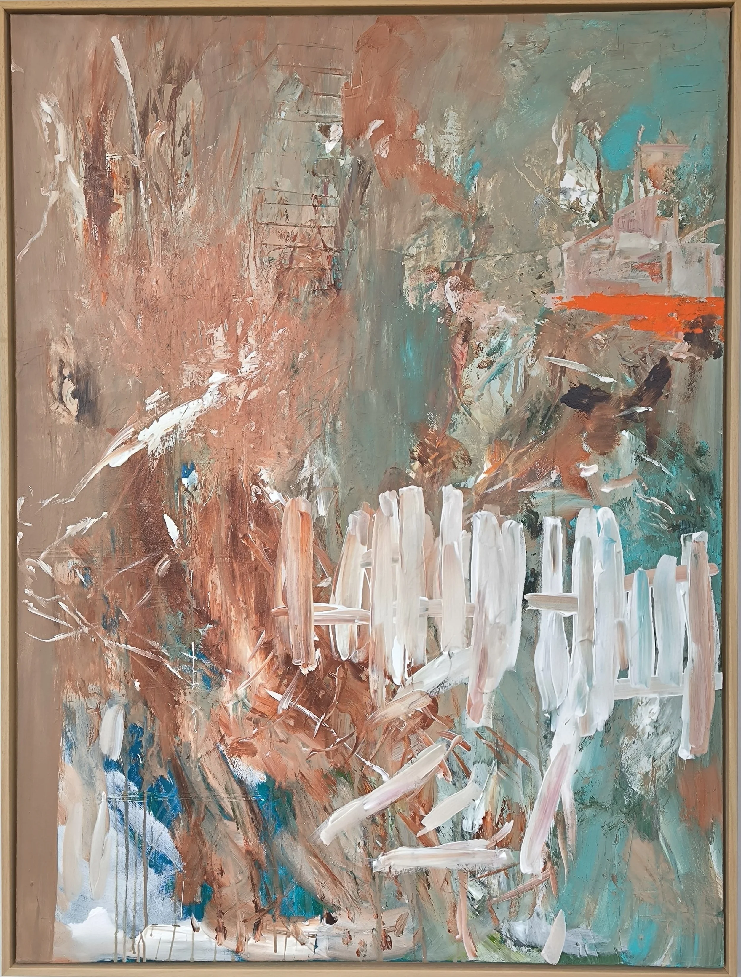 Zaun - die Grenze, die keine ist (2026), 100 cm x 120 cm, Acryl mit Pinsel und Spachtel