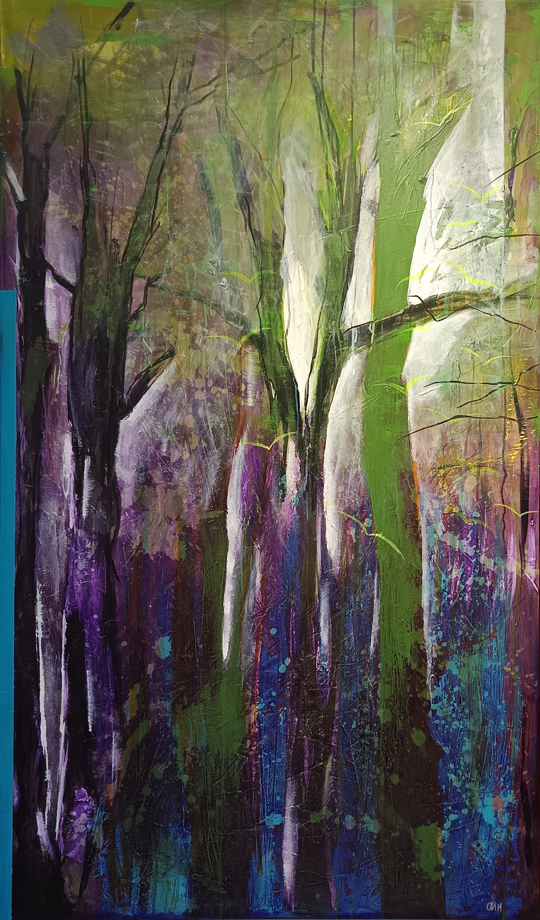 Das Gleichgewicht der Gegensätze: Zwischen Ruhe und Unruhe: Bild 1: Im Wald - Im grünen Schattenmeer (2025), 100 cm x 170 cm, Acryl mit Pinsel und Spachtel