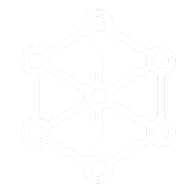 A geometric white structure resembling a 3D cube or molecular model on a black background.