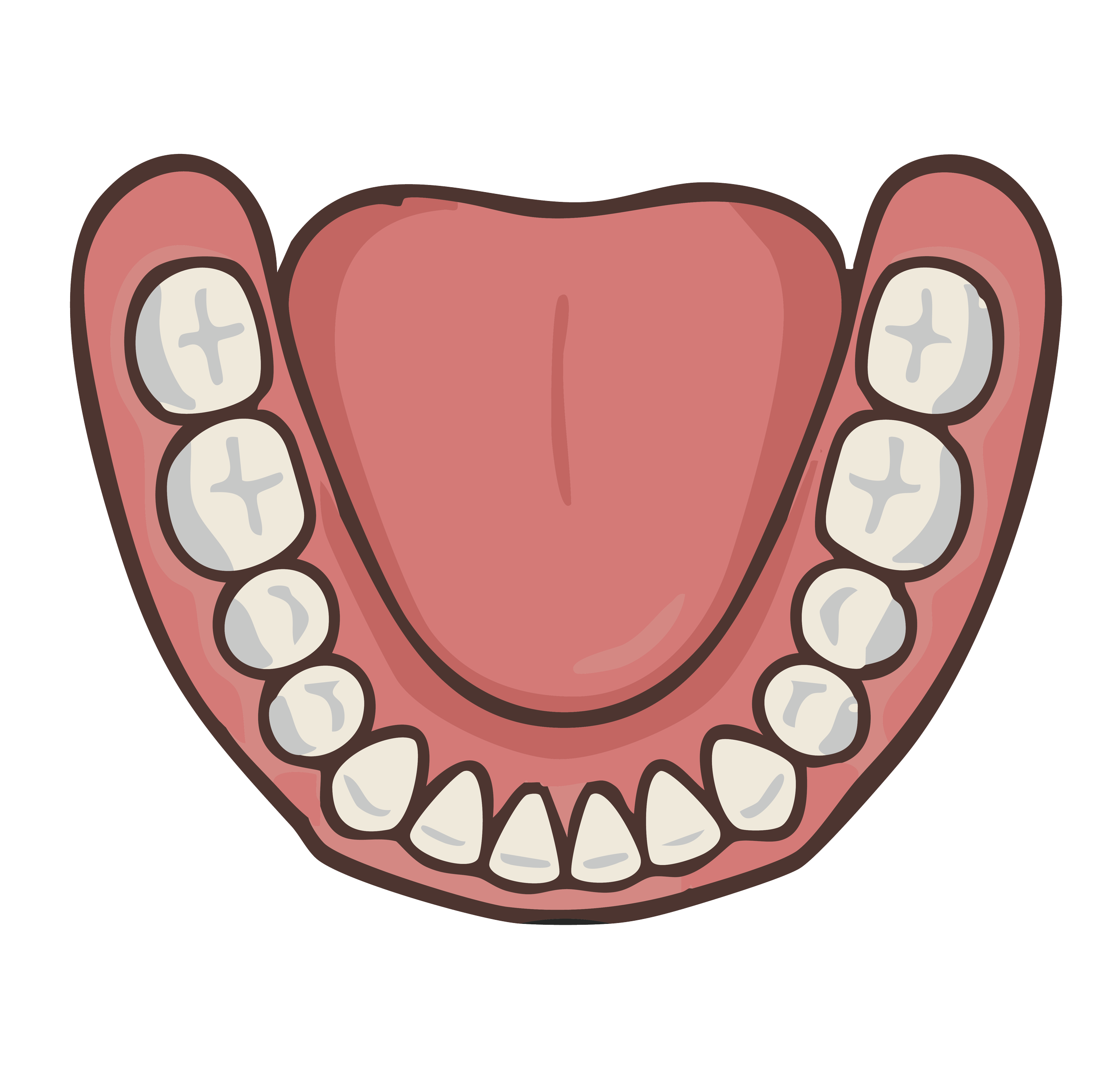 A cartoon illustration of a human mouth with open lips, showing the tongue and teeth.