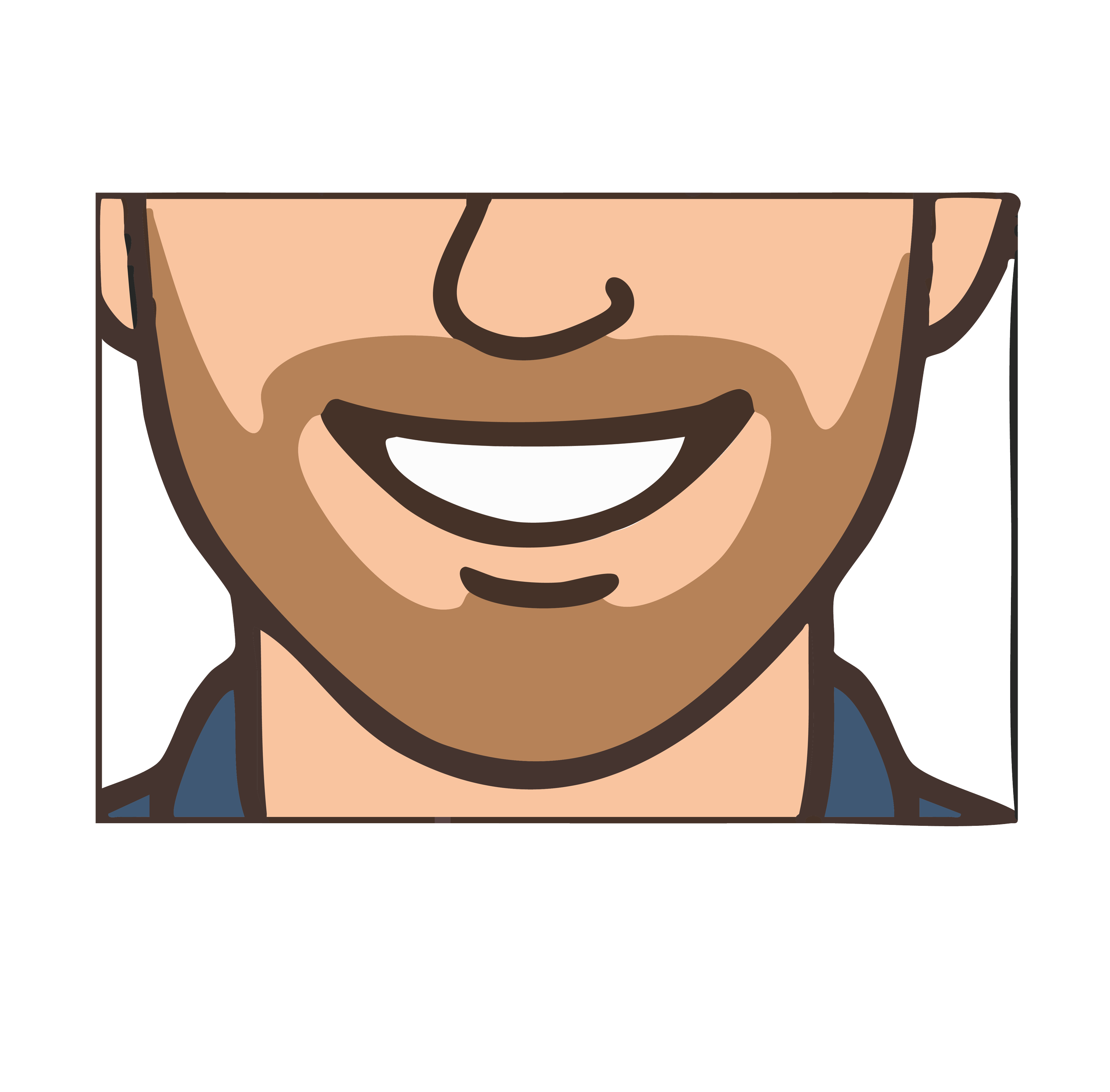 Close-up illustration of a person wearing glasses, smiling, with brown skin and short dark hair.