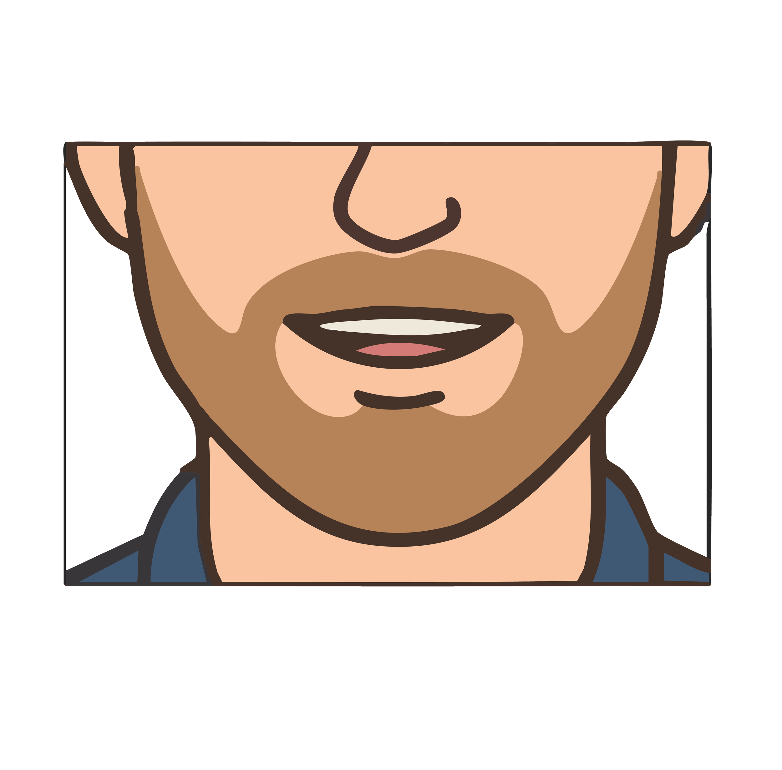 Close-up digital illustration of a person's face, showing the nose, mouth, and part of the cheeks, with a background of a dark blue suit and a white shirt.