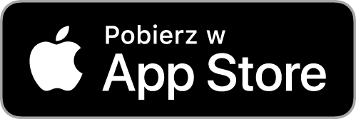 Black badge with Apple logo and text in Polish saying "Download on the App Store".
