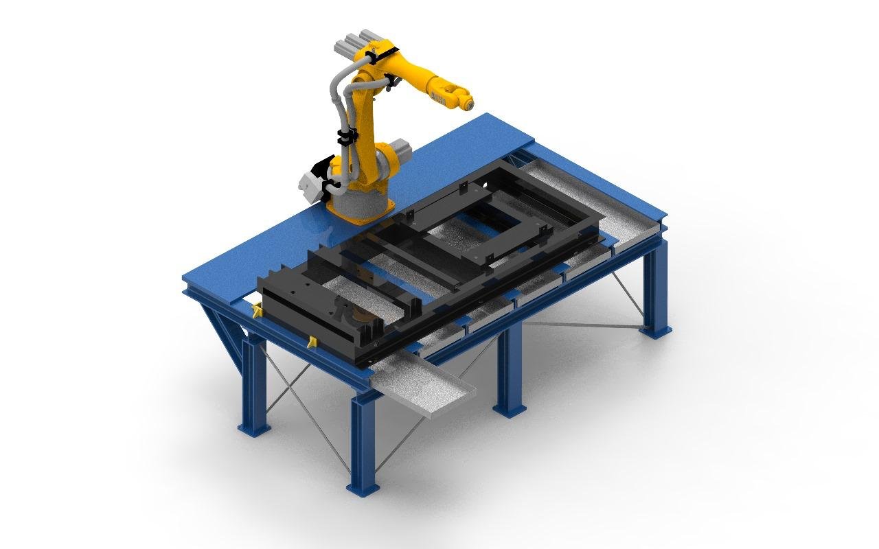 Robot industrial trabajando en una mesa de fabricación