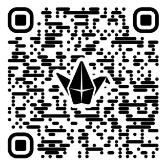 A QR code with a stylized droplet-shaped logo in the center.