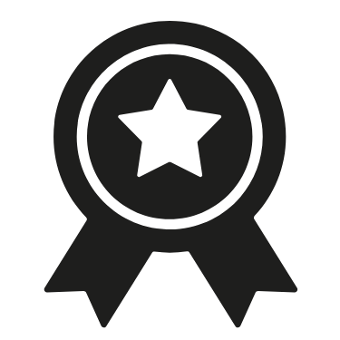 A black award ribbon with a star in the center
