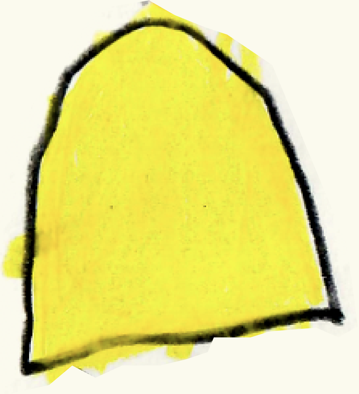A child's drawing of a yellow shoe or boot with black outline on white paper.