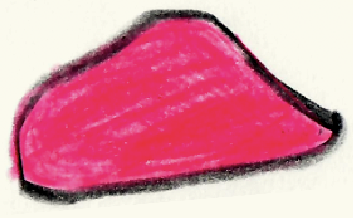 A close-up of a pink nail tip with black outline.