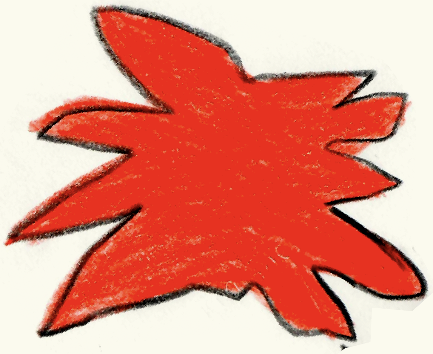 Red maple leaf with black outline.