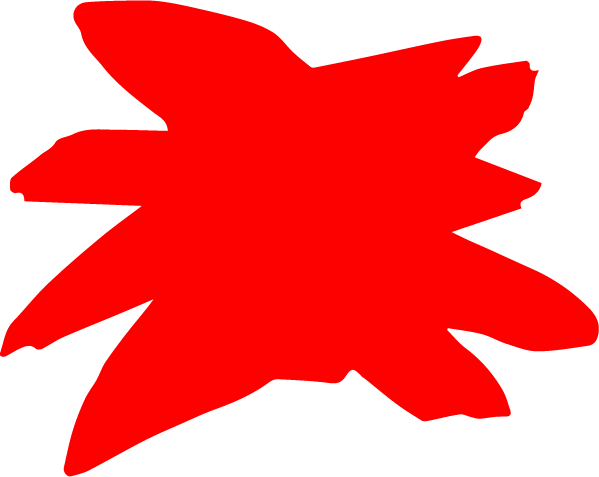 Red abstract shape with jagged edges on a black background.