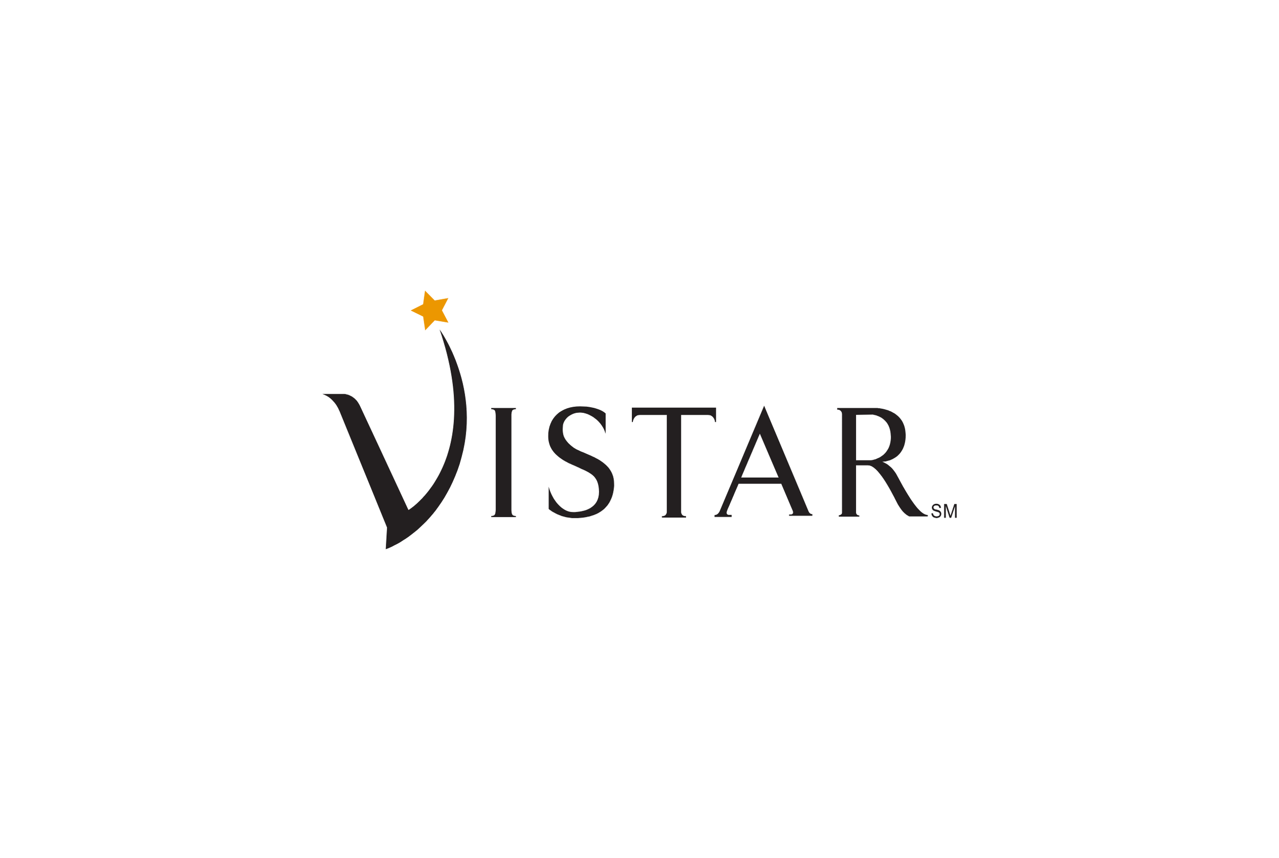 Vistar logo with a black stylized 'V' that has a gold star on its upper point, and the word 'Vistar' written in black.